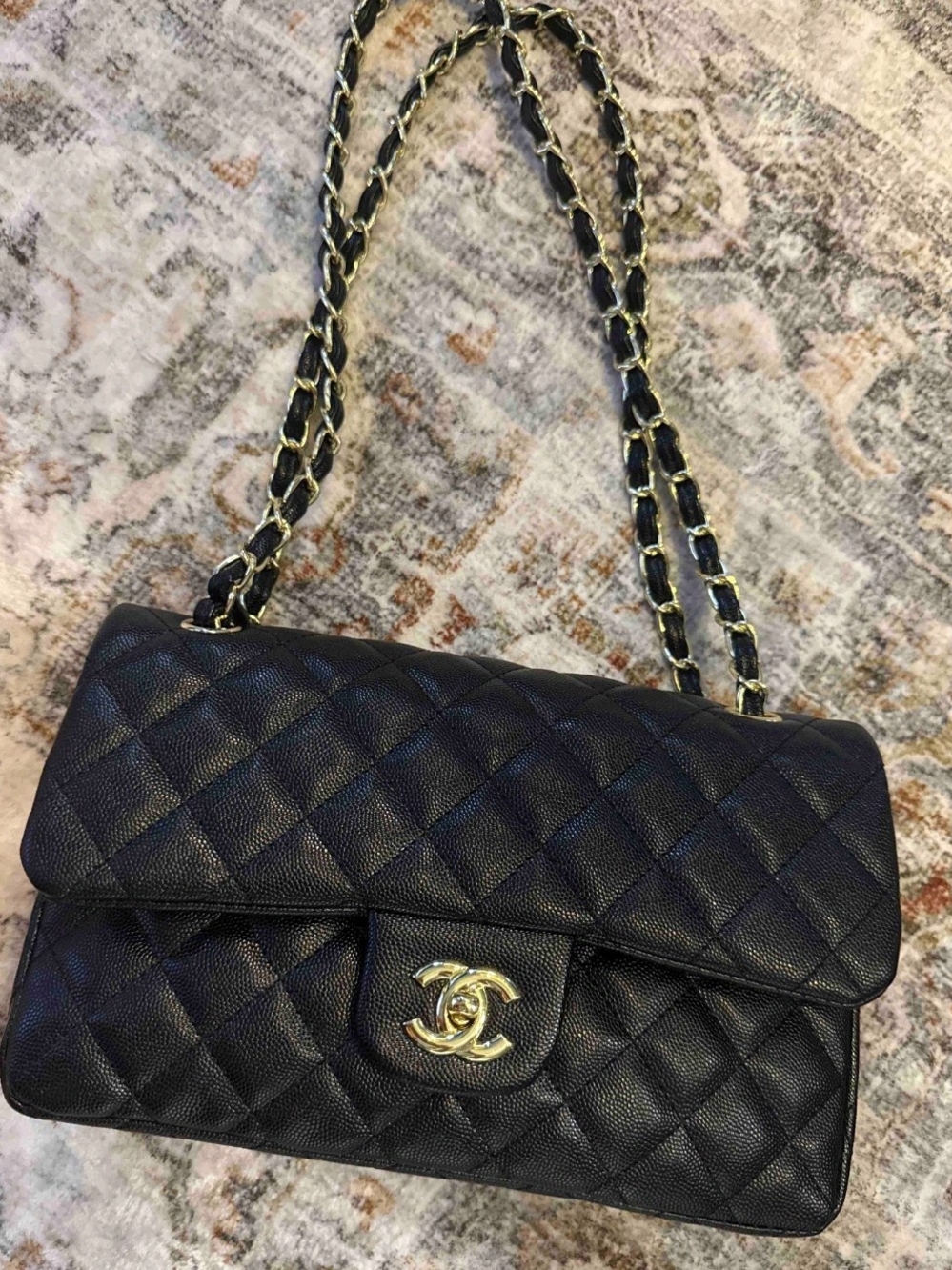 Black Quilted Shoulder Bag with Gold Hardware Luxury Designer Style - Picture 5 of 13